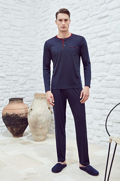 Eros Pamuk O Patlı Biyeli Omuz Uzun Kol Pijama Takımı