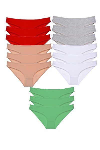 Royaleks 15 Pieces Super Eco Set Lycra Women's Slip Panties Red Skin Gray Whi...