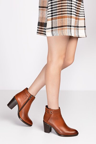 Elile Shoes Taba Hakiki Deri Kadın Bot