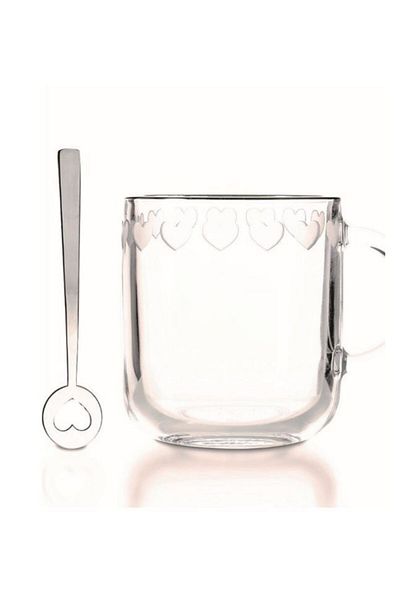 Paşabahçe Heart Glass Mug with Spoon 200cc