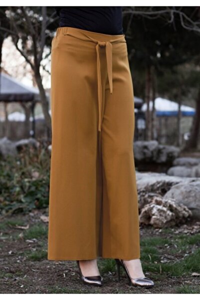 Modakenti Pantalone sa elastičnim pojasom u struku Široke nogavice senf