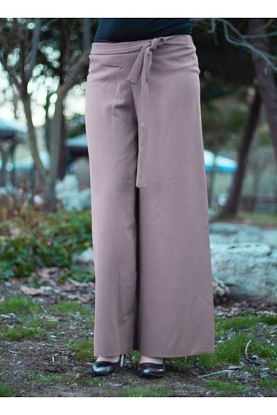 Modakenti Pantaloni largi cu centură cu talie elastică - pudra