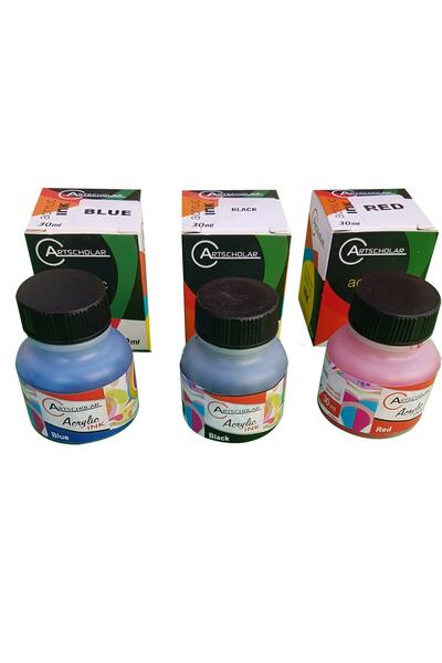 Artscholar Akrilik Mürekkep 30 Ml - 3'lü Paket Siyah - Mavi - Kırmızı