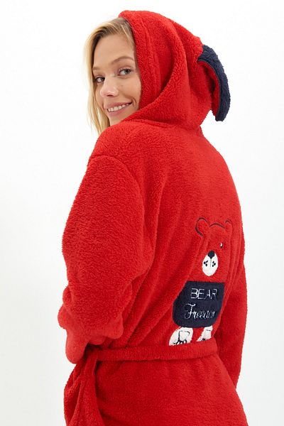 Trendyol Collection Red Embroidered Plush Winter Dressing Gown - Thmaw22Sb0004