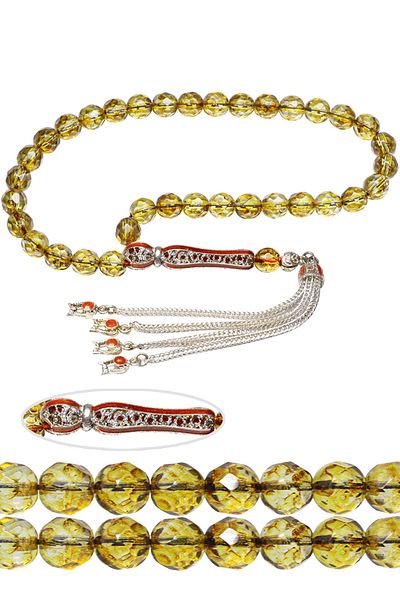 Tesbih Atölyesi Certified Filigree Tassel Yellow Natural Quartz Stone Prayer Beads
