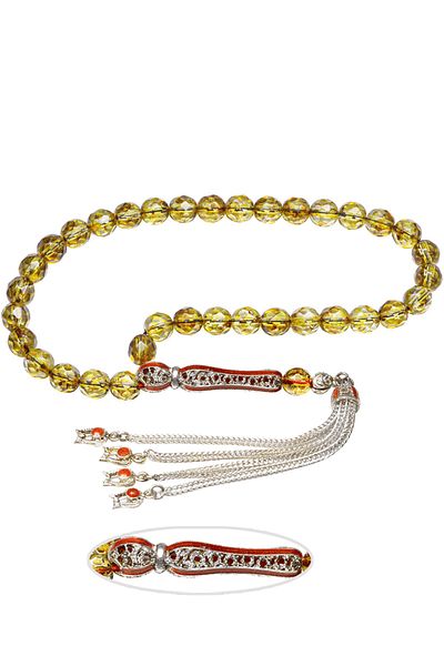 Tesbih Atölyesi Certified Filigree Tassel Yellow Natural Quartz Stone Prayer Beads