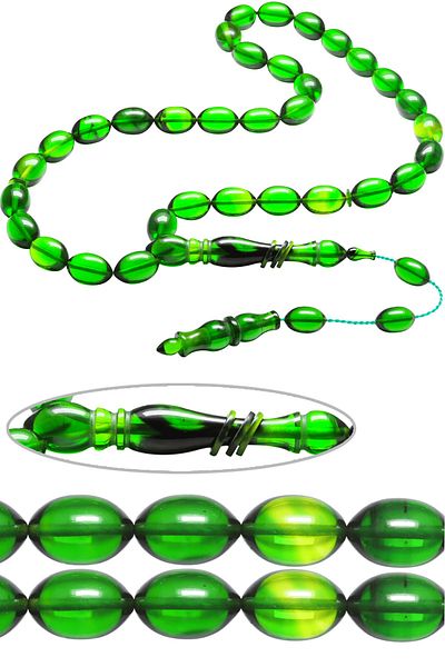 Tesbih Atölyesi Prayer Beads with Green Colored Ring and Beyzi Cut System