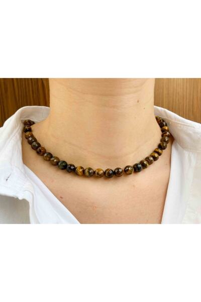 Mucize Taş قلادة من حجر عين النمر الطبيعي مقاس 8 ملم