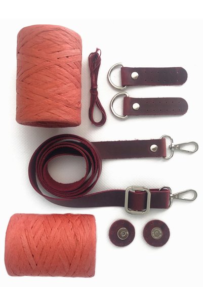 alfa tasarım atölyesi Genuine Leather Bag Handle Silver (140 CM), 2 Raffia Th...