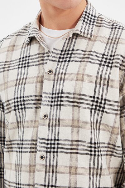 Trendyol Collection Bézs férfi favágó kockás ing – normál szabású TMNAW22GO0215