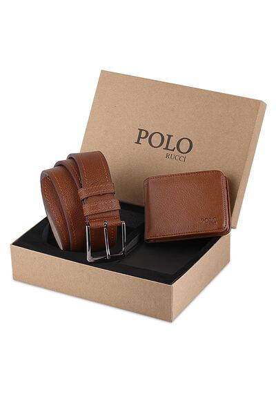 POLO Rucci Boxed Men's Tan Color Belt Wallet Gift Set