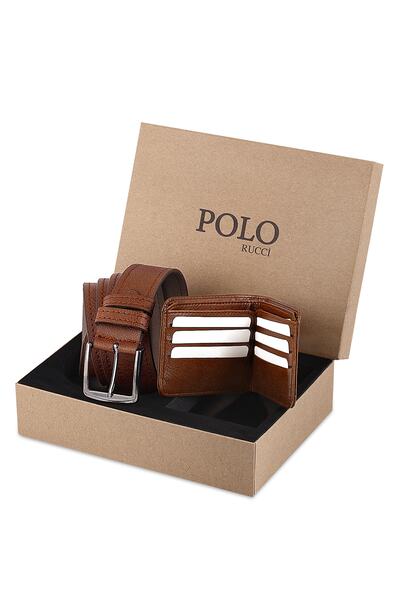POLO Rucci Boxed Men's Tan Color Belt Wallet Gift Set
