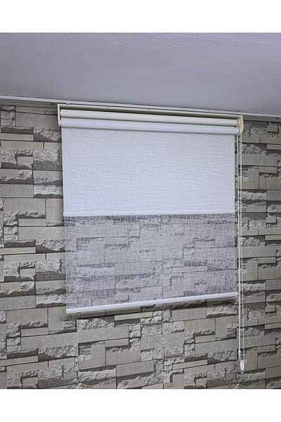 PERDECİNİZ Double System Tulle Roller Blinds Cream Color (Skirt Part Plain)