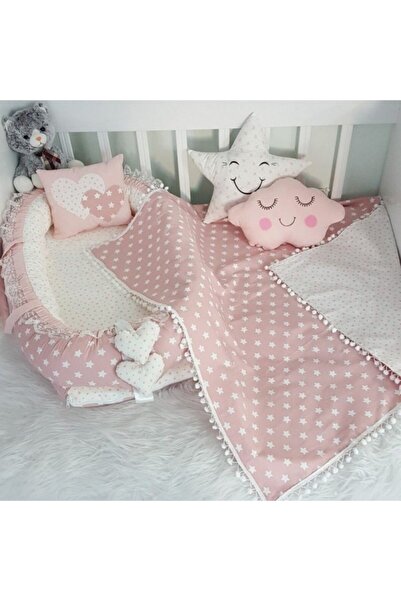 Jaju Baby Babynest Yıldızlı 5 Parça Lüx Ortopedik Set Anne Yanı Bebek Yatağı Set Battaniyeli Babynest Set