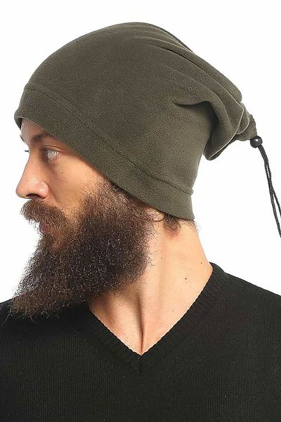 lovebox Men's Khaki Fleece Beret that Can Be Used in Two Different Ways - Neck Collar