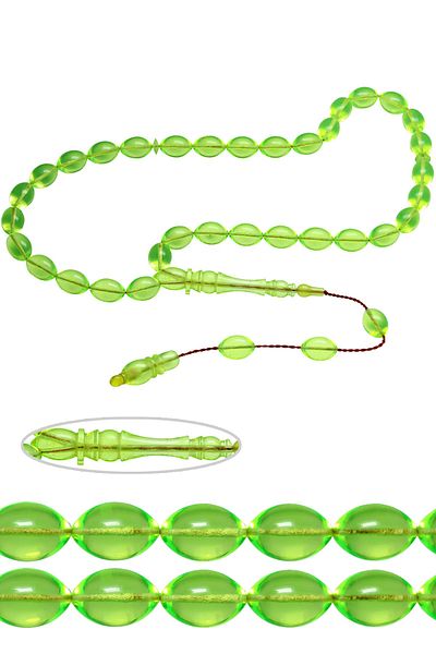 Tesbih Atölyesi Phosphorescent Beige Cut Airplane Glass Prayer Beads - Certified and Systemized