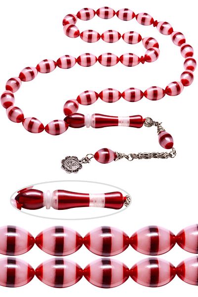 Tesbih Atölyesi Certified King Tassel Red Colored Vernier Powder Amber Prayer Beads