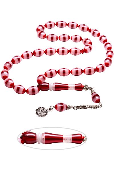 Tesbih Atölyesi Certified King Tassel Red Colored Vernier Powder Amber Prayer Beads