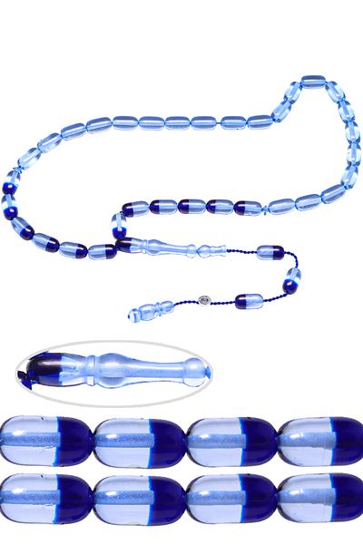 Tesbih Atölyesi Light Blue Black Certified Fire Amber Prayer Beads
