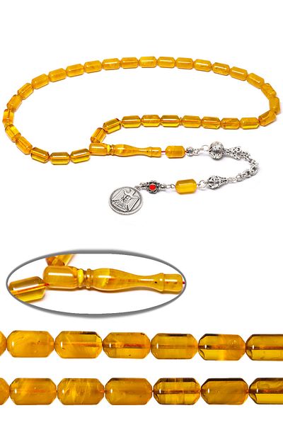 Tesbih Atölyesi Certified King Tassel Yellow Transparent Colored Moire Tight Amber Rosary