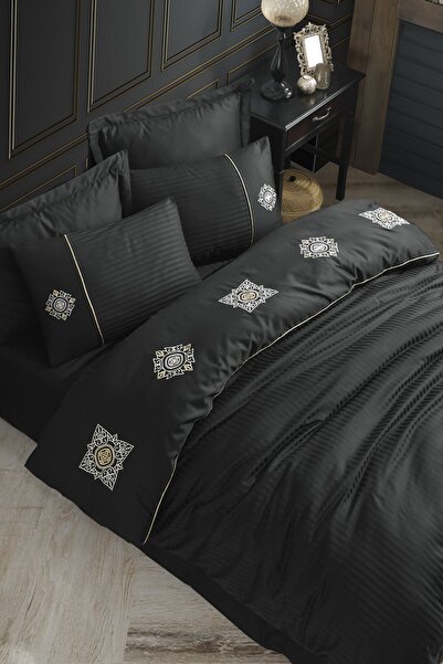 Hobby Elegant Zeugma Black - Double Embroidered Satin Bedding Set