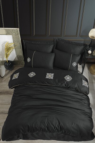 Hobby Elegant Zeugma Black - Double Embroidered Satin Bedding Set