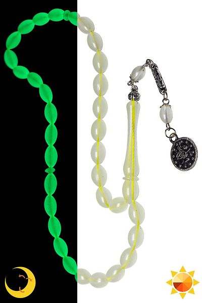 Tesbih Atölyesi White Cut Phosphorescent Cat's Eye Rosary with King Tassels