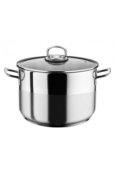 Hascevher 18x14 cm Anett Steel Deep Pot with Glass Lid