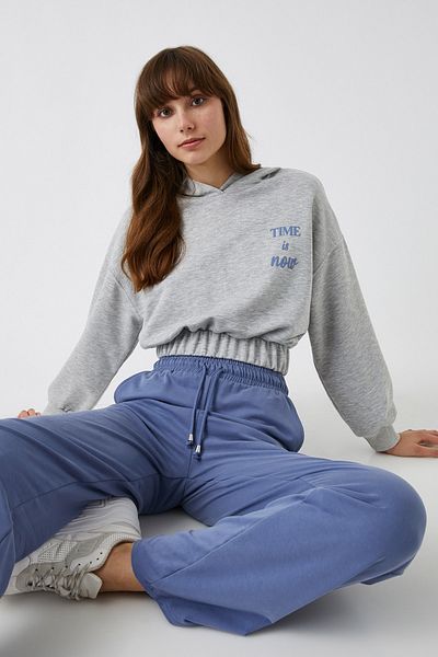 Koton Written Hooded Sweatshirt with Elastic Waist
