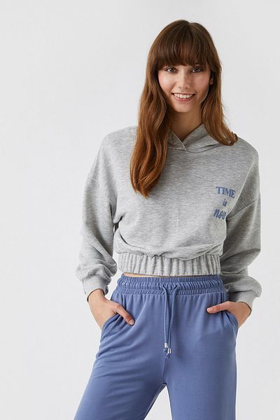Koton Written Hooded Sweatshirt with Elastic Waist
