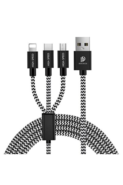 Ally Mobile Dux Ducıs 3in1 Usb Type C-iphone Ve Mikro Kopmaz Usb Kablo Şarj - Siyah,gri
