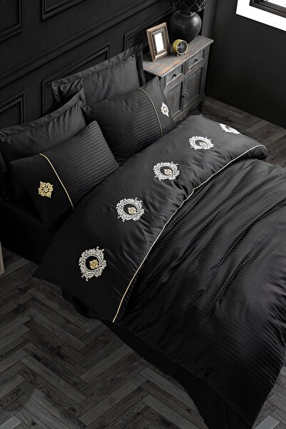 Hobby Elegant Olimpos Black - Double Embroidered Satin Duvet Cover Set