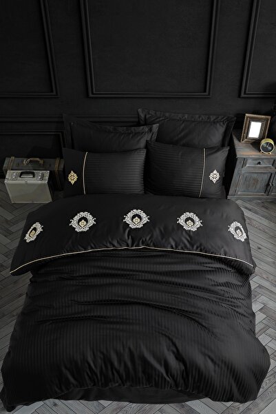 Hobby Elegant Olimpos Black - Double Embroidered Satin Duvet Cover Set