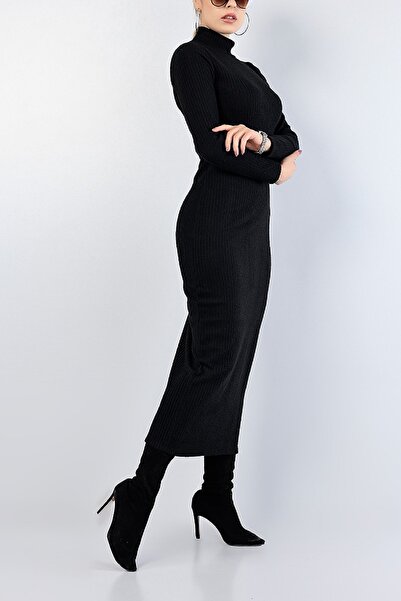 KaSheHa Siyah Renk Balıkçı Yaka Uzun Kol Triko Elbise 140 cm