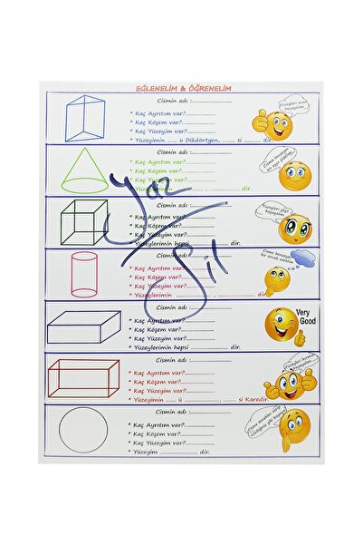 hiçdurmaal Çift Taraflı Geometrik Cisimler Ve Şekilleri Öğreten A4 Boyutunda Etkinlik Kartı 1 Paket 10lu