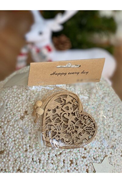 QUEEN AKSESUAR Πρωτοχρονιάτικο Ειδικό Ξύλινο Μοτίβο Καρδιά Στολίδι Πεύκου 2 τ...