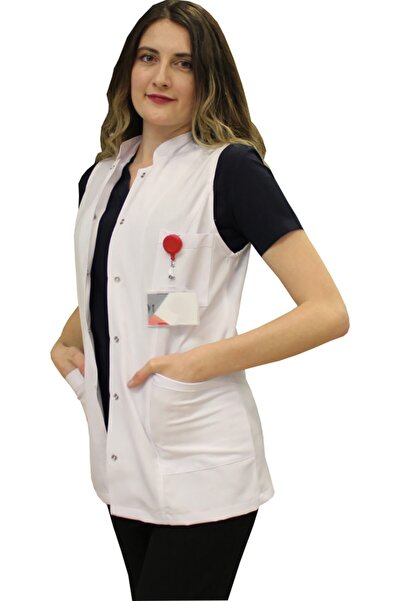 safaforma سترة نسائية ذات ياقة القاضي، مقاس كبير، بدون أكمام، مريلة طبيب