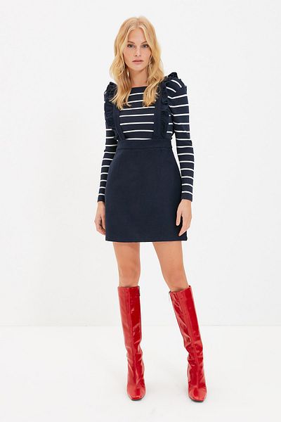 Trendyol Collection Marineblaues Mini-Gilet-Webkleid TWOAW20EL0292