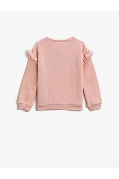 Koton Baby Girl Pink Cotton Printed Glitter Long Sleeve Ruffle Sweatshirt