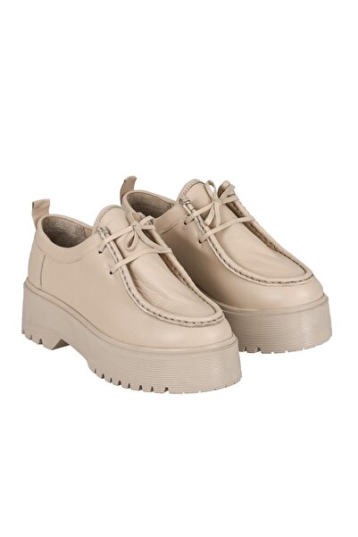 Moosefield Genuine Leather Beige Women's Shoes with Hand Saddles