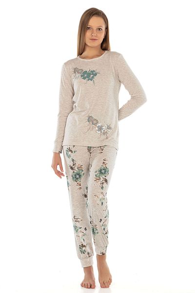 VISHENKA Women's Brown Melange Color Viscose Lycra Printed Pajama Set