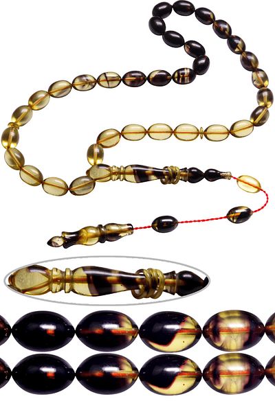 Tesbih Atölyesi Crimped Black Transparent Amber Prayer Beads - Certified and Systemized