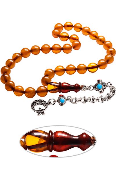 Tesbih Atölyesi Aleppo Tasseled Sphere Cut Apricot Color Pressed Amber Prayer Beads