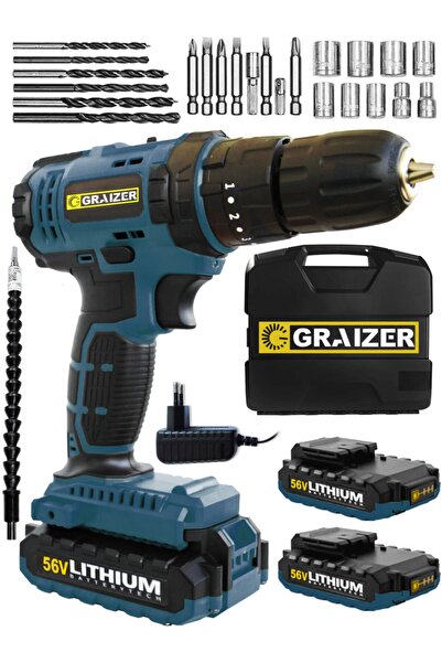 Graizer Germany Technology X-rs 56 V 5 Ah Darbeli Çift Akülü Şarjlı Vidalama Matkap 27 Parça Set