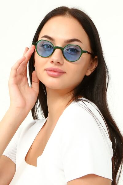 PETİTO Enif Unisex Zümrüt Leopar Mavi Camlı Güneş Gözlüğü (42-24-145 küçük hafif ve ince)