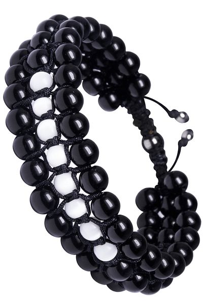 Tesbih Atölyesi Triple Black Macrame Onyx and Mother of Pearl Bracelet