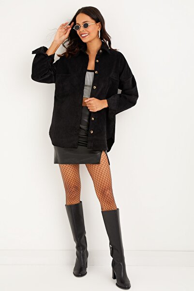 Cool & Sexy Dámská černá manšestrová bunda s kapsami BK1274