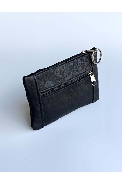 O'she حلقة مفاتيح من الجلد الطبيعي للجنسين باللون الأسود مع حلقة مفاتيح مقاس 13*9 سم