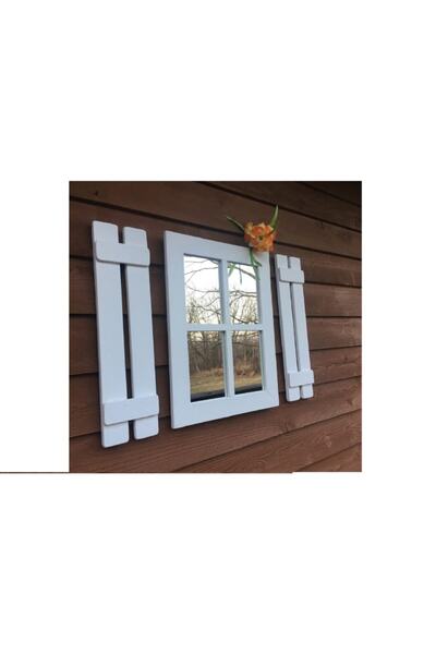 DFN WOOD 58 X 45 Cm Ahşap Rustik Dikdörtgen Beyaz Pencere Ayna