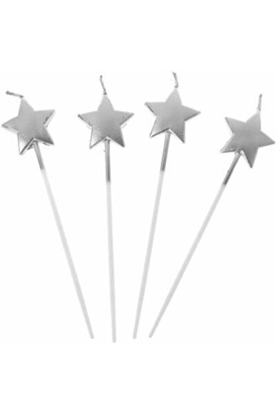 Genel Markalar 4 ADET GÜMÜŞ YILDIZ PASTA MUMU YILDIZ DOĞUM GÜNÜ PASTA MUMU GÜ...